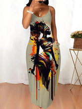 Rétro Noir Art Imprimer Bretelles Robe Femme